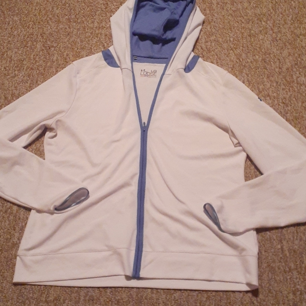 Under Armour White Loose Fit Heat Gear Full Zip Hoodie Jacket SIZE L